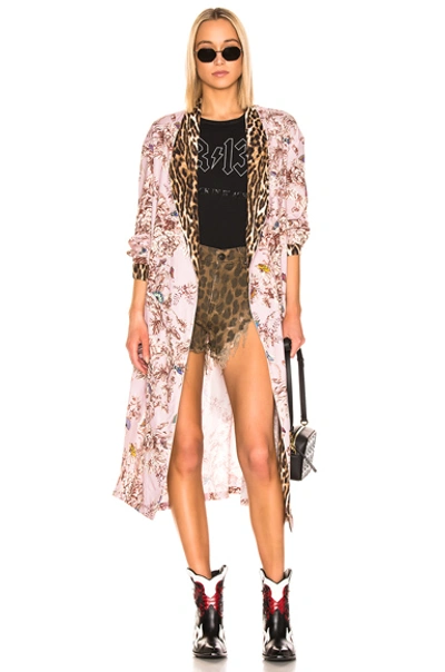 Shop R13 Smoking Robe With Piping In Pale Pink Floral & Leopard