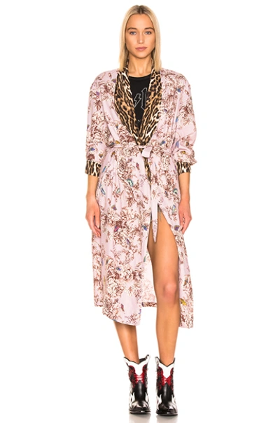 Shop R13 Smoking Robe With Piping In Pale Pink Floral & Leopard