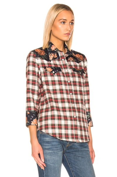 Shop R13 Exaggerated Collar Cowboy Shirt In Ecru & Black Floral