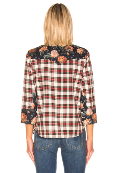 Shop R13 Exaggerated Collar Cowboy Shirt In Ecru & Black Floral