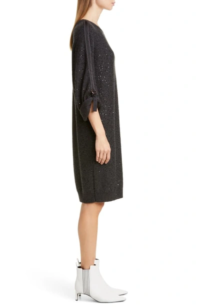 Shop Brunello Cucinelli Sequin Cashmere & Silk Sweater Dress In Onyx