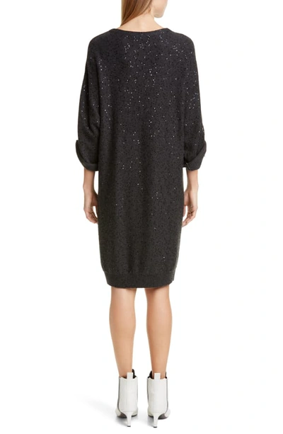 Shop Brunello Cucinelli Sequin Cashmere & Silk Sweater Dress In Onyx