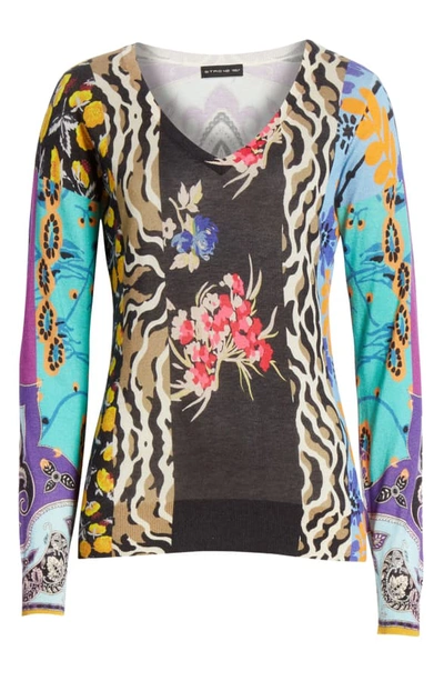 Shop Etro Patchwork Print Silk & Cashmere Blend Sweater In Red