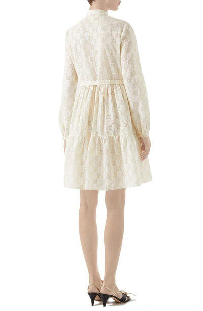 Shop Gucci Micro Gg Broderie Anglaise Long Sleeve Dress In Natural White