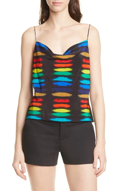 Shop Alice And Olivia Harmon Drapey Silk Camisole In Rainbow Block Tie Dye