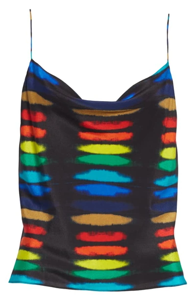 Shop Alice And Olivia Harmon Drapey Silk Camisole In Rainbow Block Tie Dye