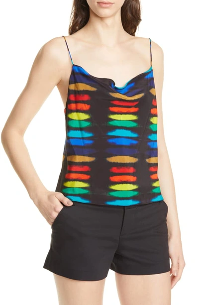 Shop Alice And Olivia Harmon Drapey Silk Camisole In Rainbow Block Tie Dye