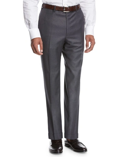 Shop Brioni Wool Flat-front Trousers, Gray