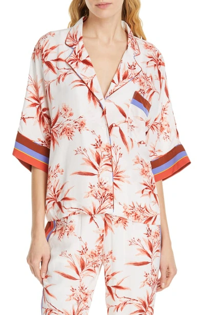 Shop Joie Bayley Tropical Print Stripe Contrast Top In Porcelain