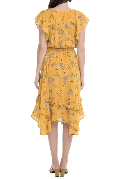 Shop Astr Sheila Clip Dot Floral Print Ruffle Dress In Marigold Multi Floral