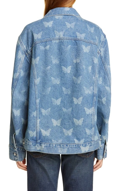 Shop Sandy Liang Morpho Butterfly Print Denim Jacket In Portland Wash/ Butterfly Laser