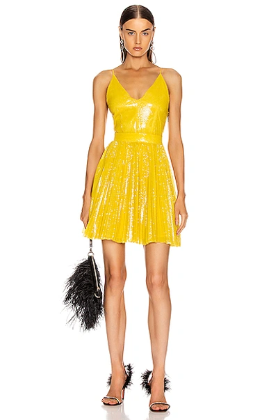 Shop Msgm Sequined Pleated Mini Dress In Yellow