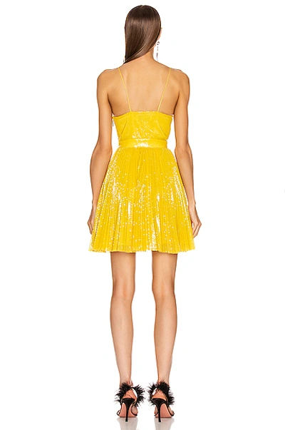 Shop Msgm Sequined Pleated Mini Dress In Yellow
