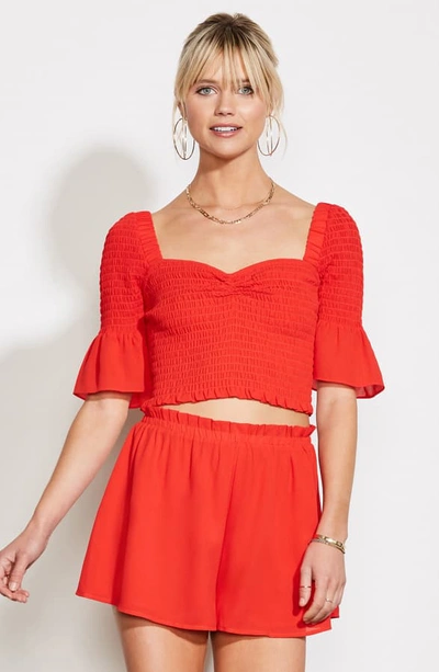 Shop Ali & Jay Hola Chica Smocked Two-piece Georgette Romper In Cayenne