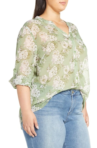 Kut From The Kloth Floral Print Blouse In Graysse Sage