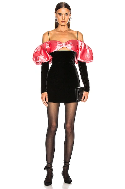Shop Rasario Puff Sleeve Mini Dress In Black & Pink
