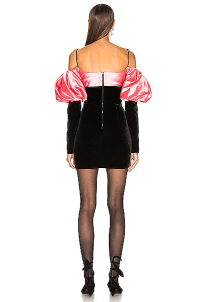 Shop Rasario Puff Sleeve Mini Dress In Black & Pink