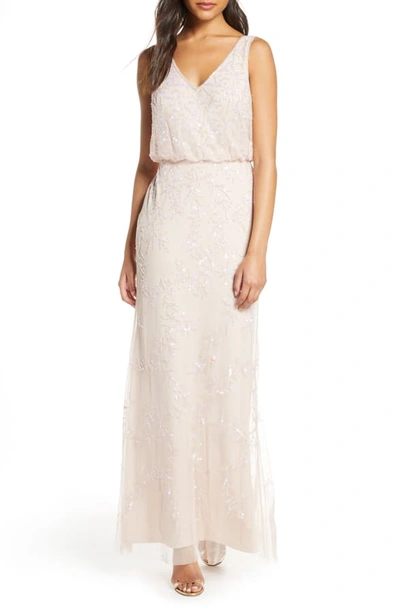 Shop Adrianna Papell Embellished Blouson Gown In Shell