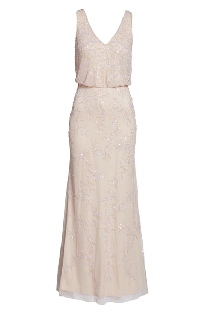 Shop Adrianna Papell Embellished Blouson Gown In Shell