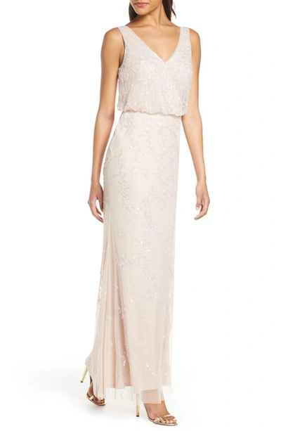 Shop Adrianna Papell Embellished Blouson Gown In Shell