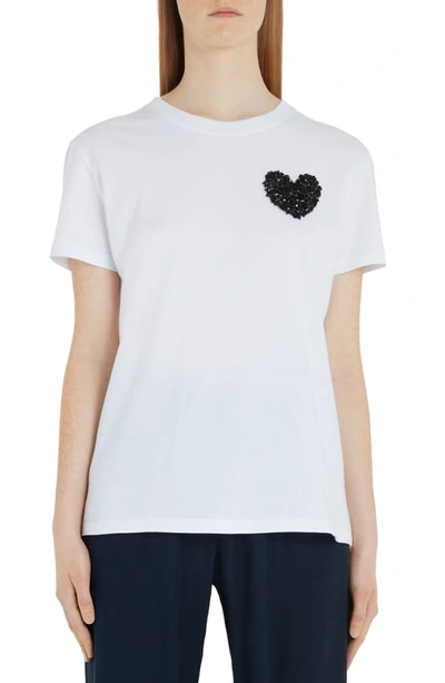 Shop Valentino Embroidered Heart Cotton Tee In A01-white/ Black
