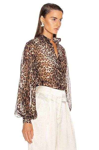 Shop Nili Lotan Evelyn Blouse In Brown Leopard Print