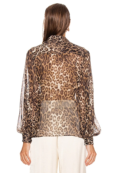 Shop Nili Lotan Evelyn Blouse In Brown Leopard Print