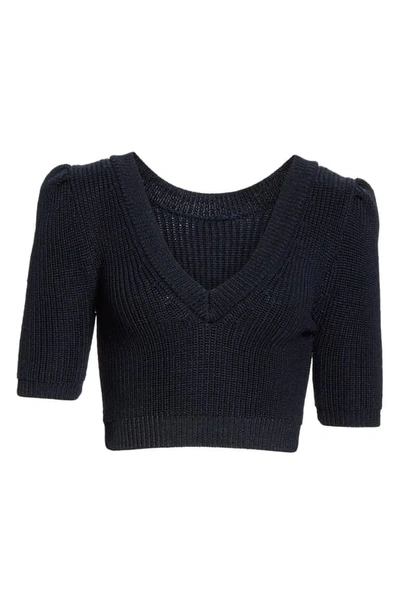 Shop Cushnie Pleat Shoulder Crop Sweater In Navy