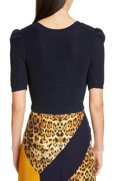 Shop Cushnie Pleat Shoulder Crop Sweater In Navy