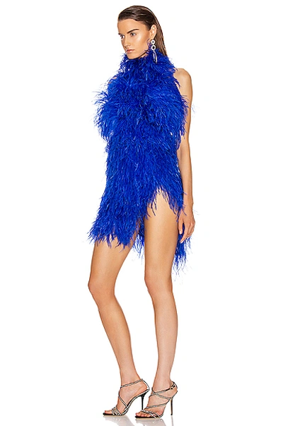 Shop Attico Ostrich Feather Mini Dress In Electric Blue