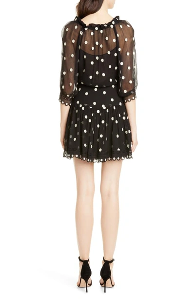 Shop Rebecca Taylor Embroidered Dot Silk Chiffon Dress In Black