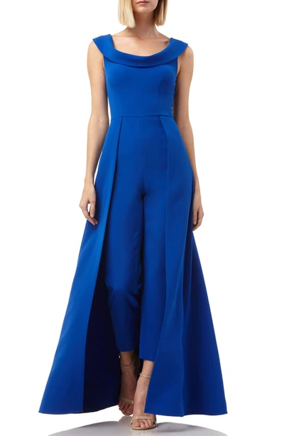 Shop Kay Unger Jumpsuit Gown In Sapphire