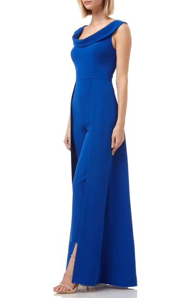 Shop Kay Unger Jumpsuit Gown In Sapphire