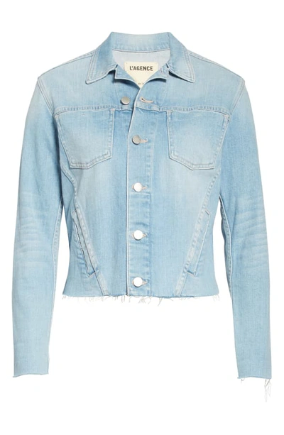L'agence Janelle Raw Cut Slim Denim Jacket In Blue Cloud