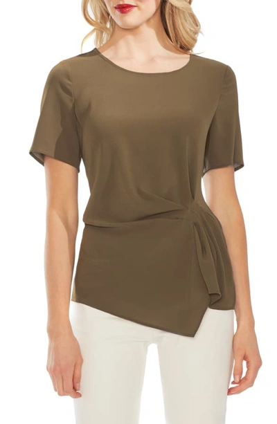 Shop Vince Camuto Side Pleat Mixed Media Blouse In Green Oasis