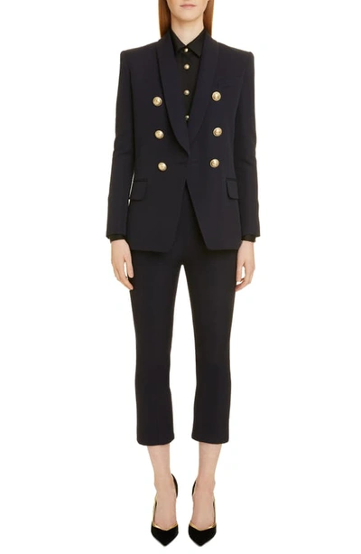 Shop Balmain Double Breasted Wool Jacket In 6uc Marine