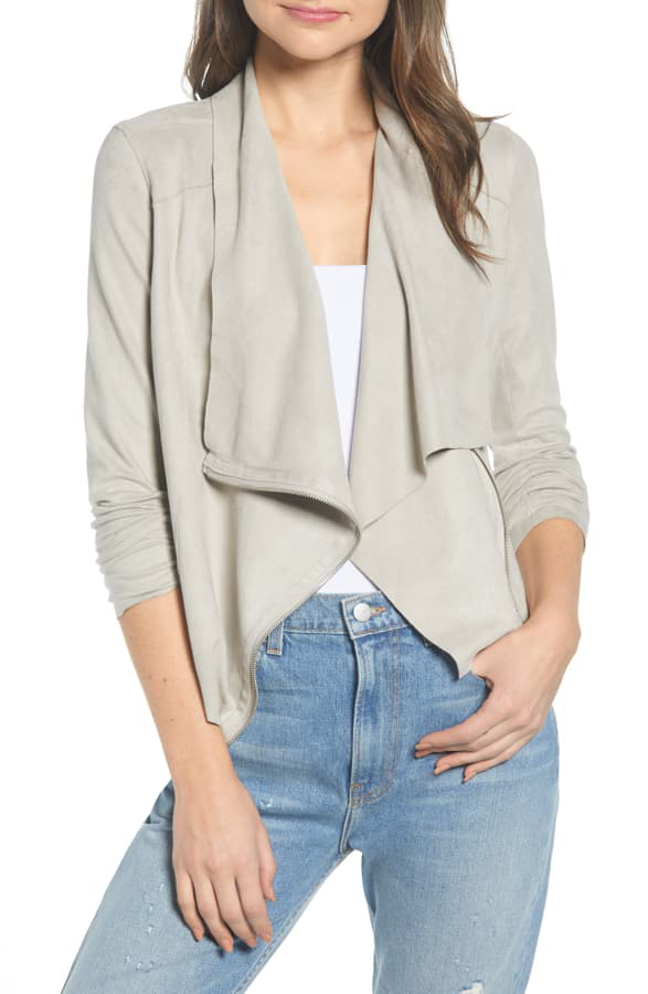 Blanknyc Faux Suede Drape Front Jacket In Chateau Grey Modesens