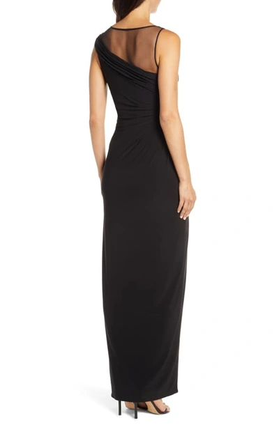 Shop Adrianna Papell Mesh Inset Jersey Column Gown In Black
