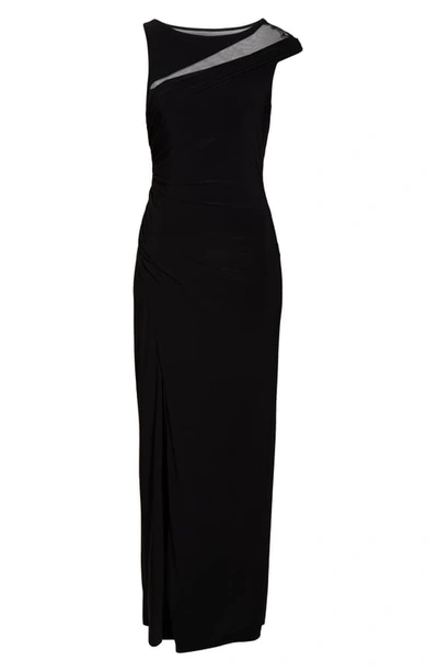 Shop Adrianna Papell Mesh Inset Jersey Column Gown In Black