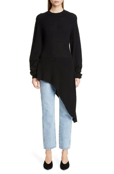 Shop Khaite Esme Asymmetrical Stretch Cashmere Sweater In Black