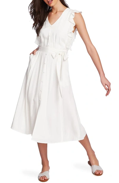 1.state Sleeveless Ruffle-trim Midi Dress In Soft Ecru