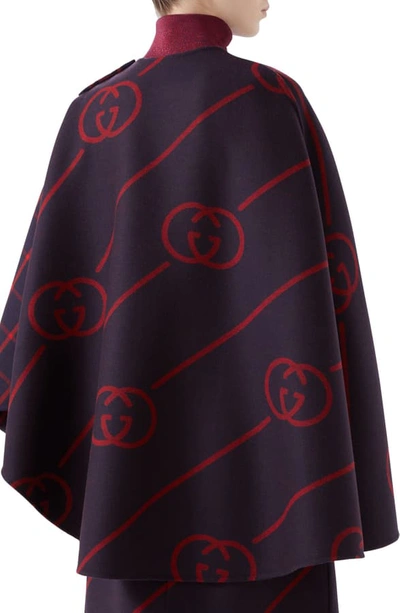 Shop Gucci Interlocking-g Diagonal Stripe Wool & Silk Cape In Blue/ Red