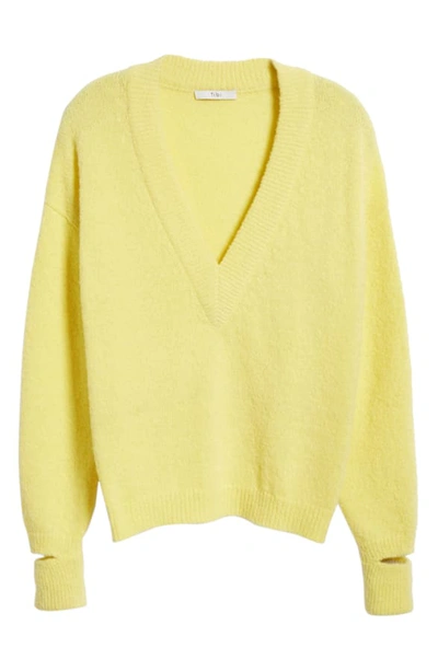 Shop Tibi V-neck Airy Alpaca Blend Sweater In Acid Yellow