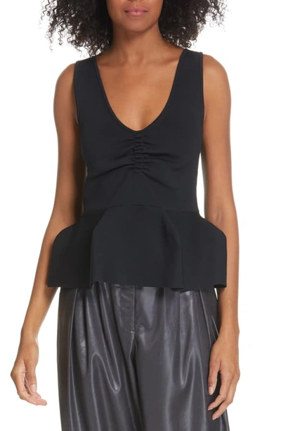 Shop Tibi Sculpted Tech Ribbed Top In Dark Navy