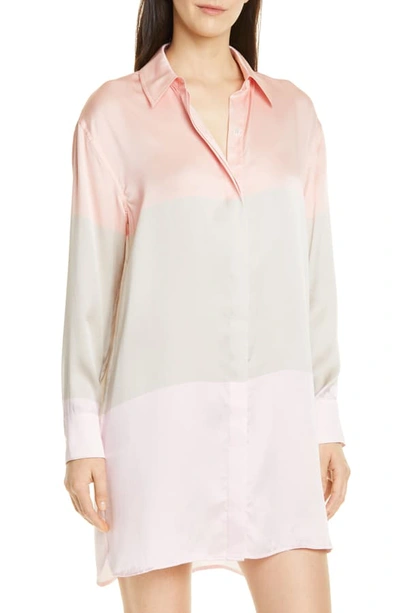 Shop Equipment Lacene Long Sleeve Silk Shirtdress In Rose Cloud Multi