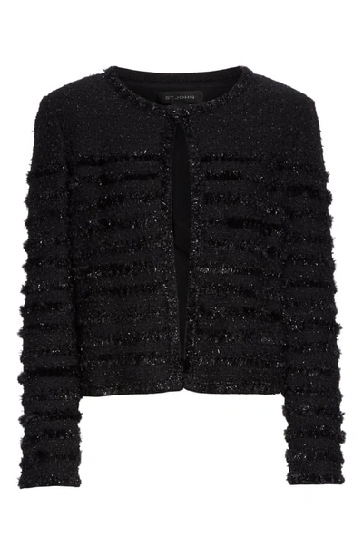 Shop St John Glimmering Textured Tweed Jacket In Caviar