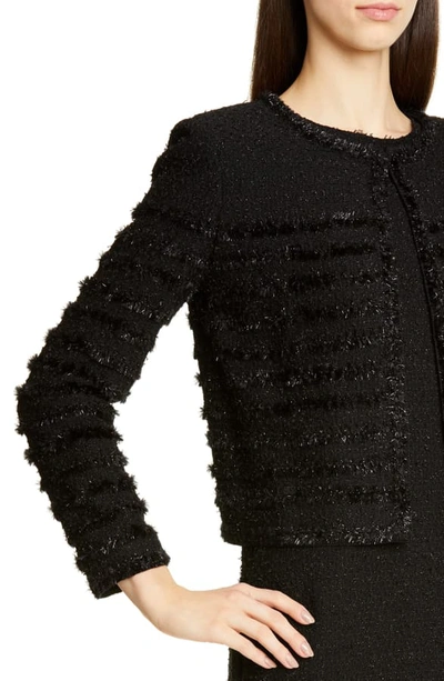 Shop St John Glimmering Textured Tweed Jacket In Caviar