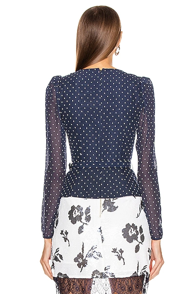 Shop Self-portrait Plumetis Peplum Top In Navy