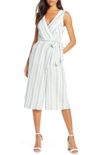 Shop Adelyn Rae Behati Stripe Jumpsuit In White-teal
