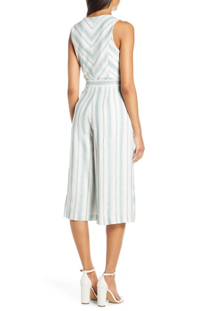 Shop Adelyn Rae Behati Stripe Jumpsuit In White-teal